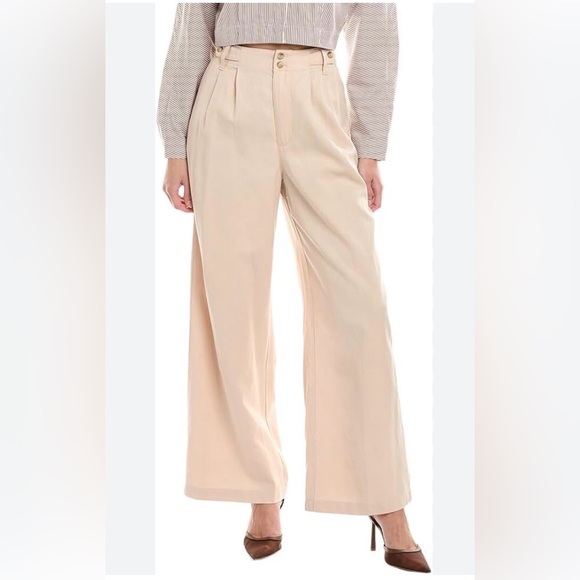 Madewell Pants - Madewell Harlow Cream Zip Button Pockets Wide Leg Pants